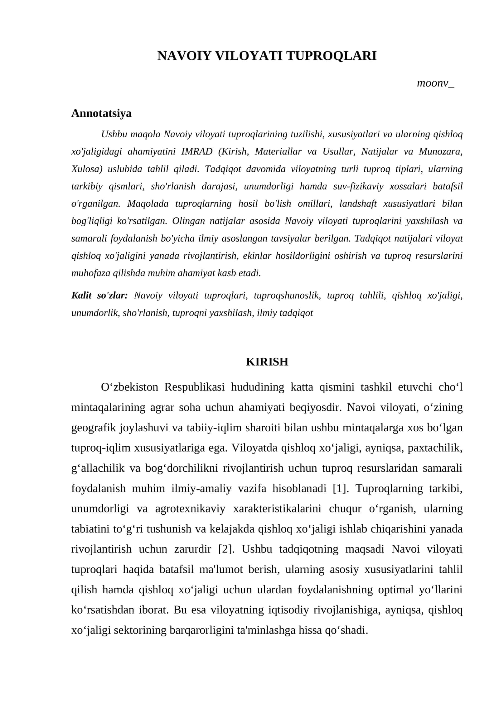 NAVOIY VILOYATI TUPROQLARI