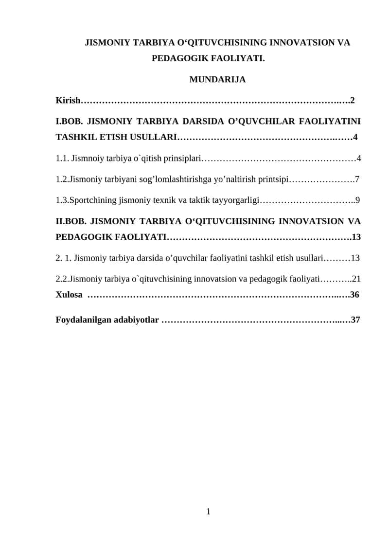 JISMONIY TARBIYA O‘QITUVCHISINING INNOVATSION VA PEDAGOGIK FAOLIYATI
