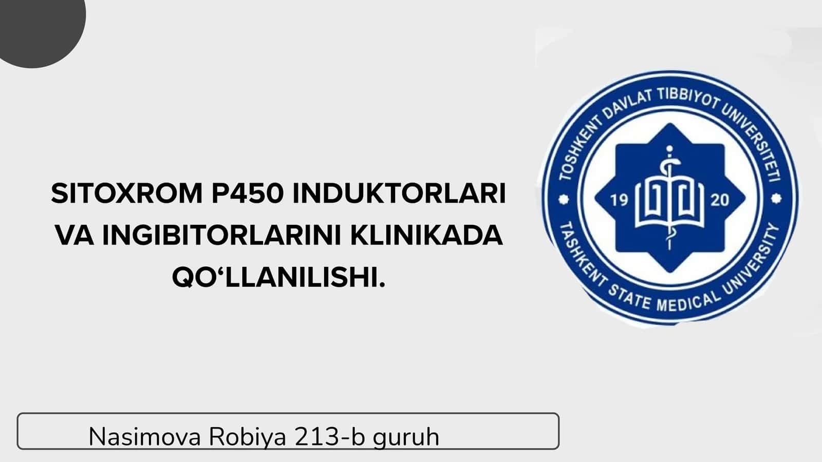 SITOXROM P450 INDUKTORLARI VA INGIBITORLARINI KLINIKADA QOʻLLANILISHI
