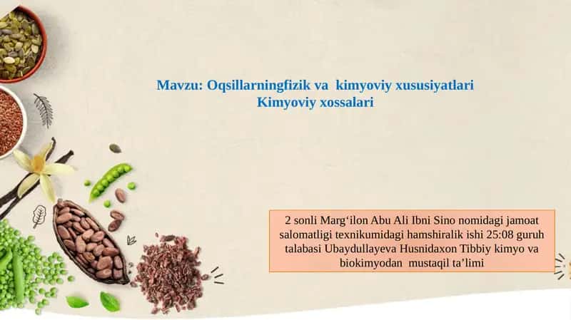 Oqsillarning Fizika va Kimyoviy Xususiyatlari