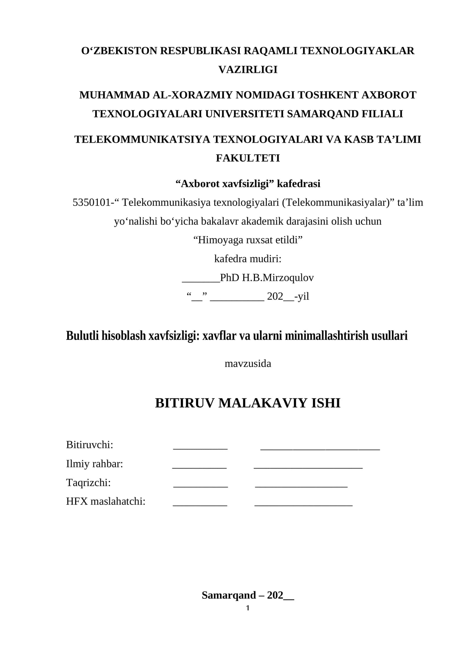 Bulutli hisoblash xavfsizligi xavflar va ularni minimallashtirish