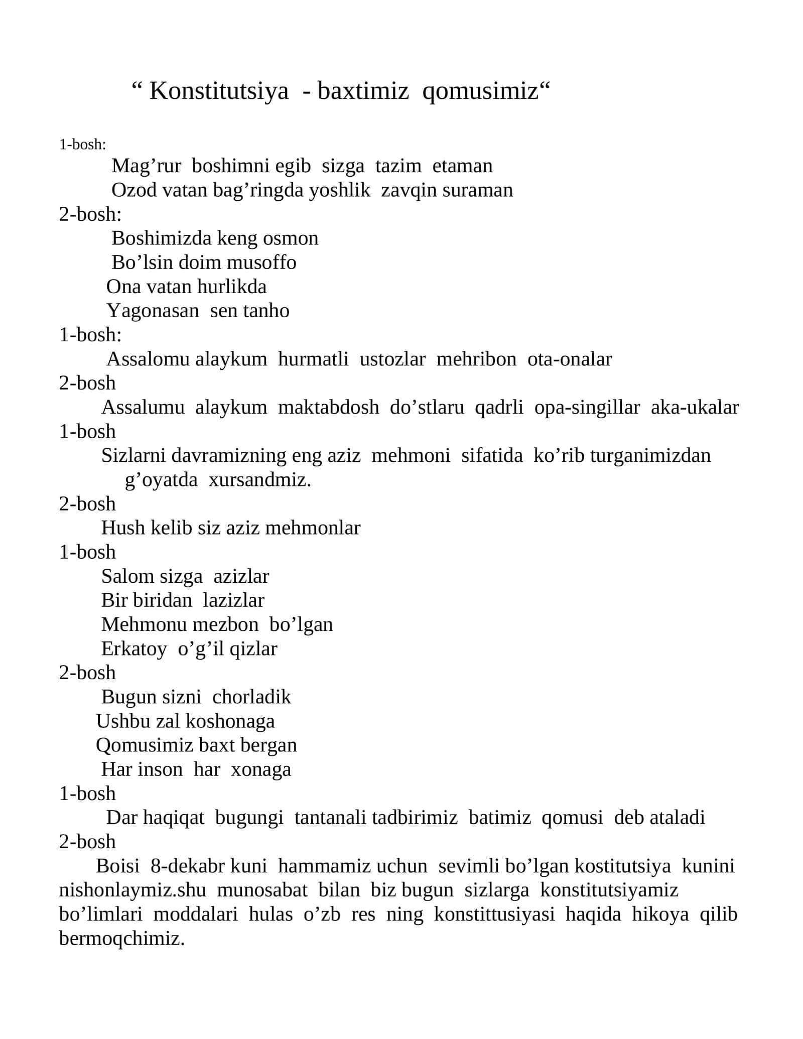 Konstitutsiya - baxtimiz qomusimiz