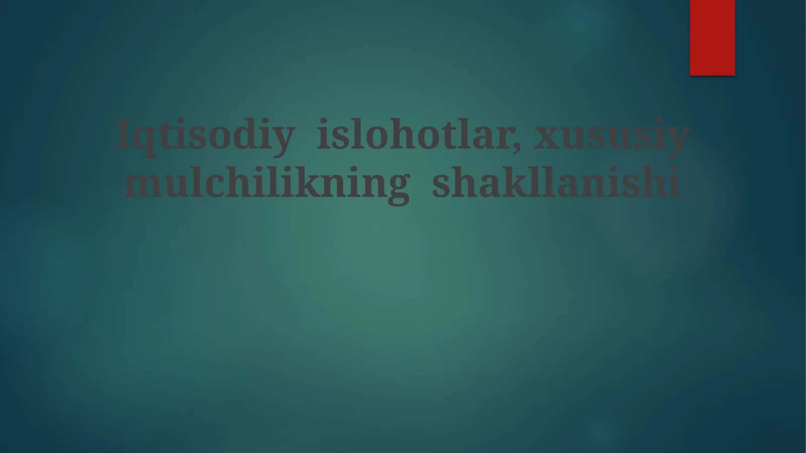 Iqtisodiy islohotlar, xususiy mulkchilikning shakllanishi