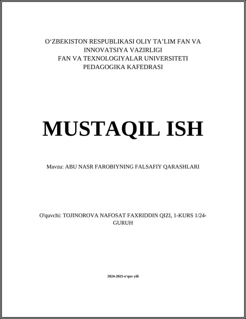 ABU NASR FAROBIYNING FALSAFIY QARASHLARI