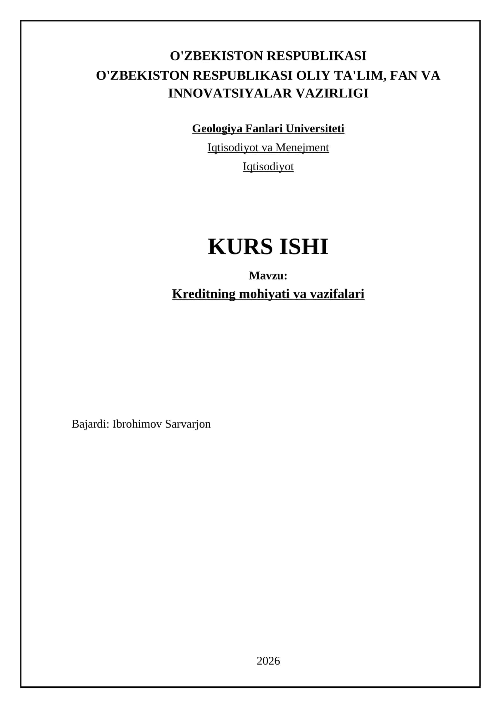 Kreditning mohiyati va vazifalari