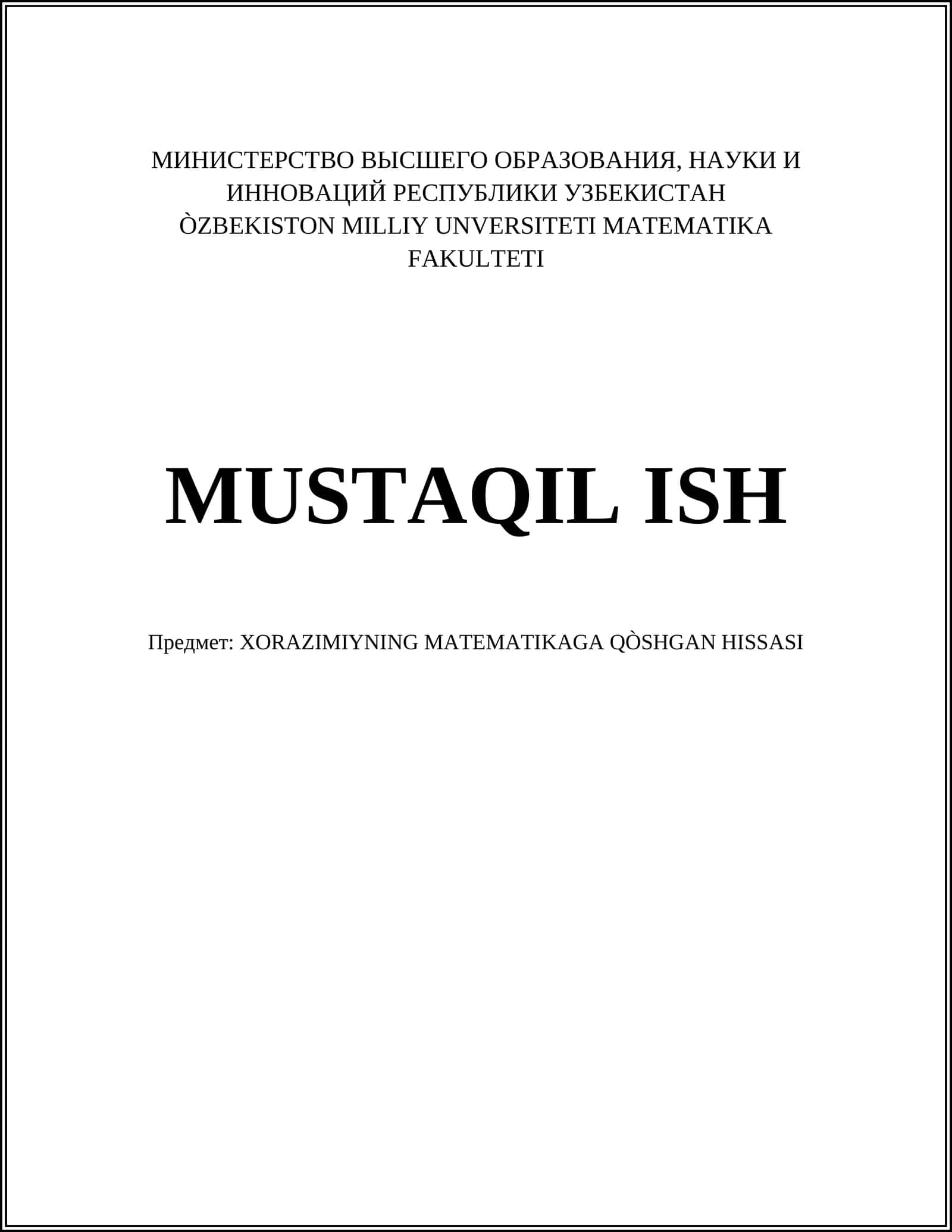 XORAZIMIYNING MATEMATIKAGA QÒSHGAN HISSASI