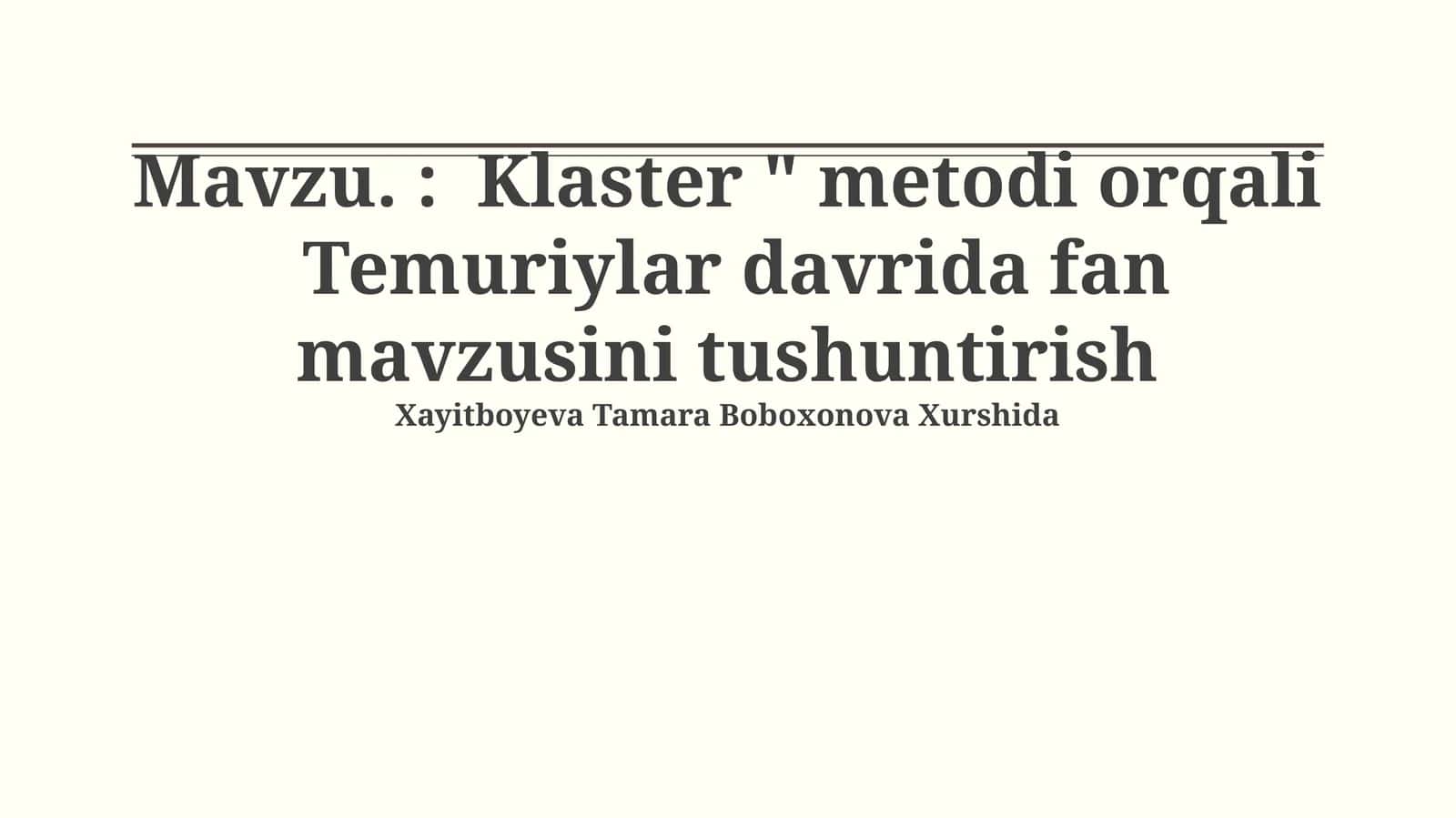 Temuriylar davrida fan mavzusini tushuntirish