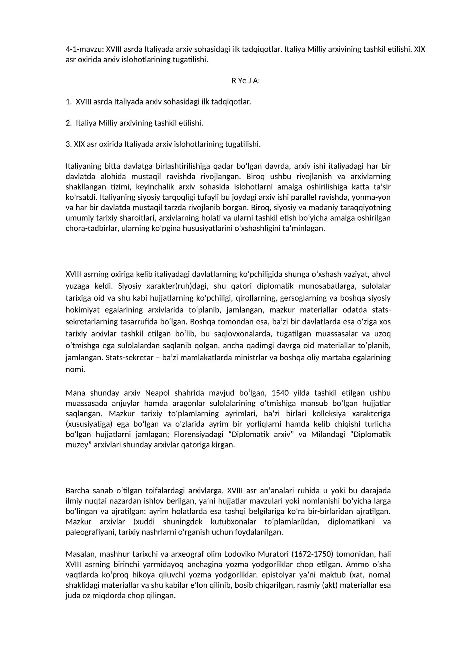 Arxiv sohasidagi tadqiqotlar Italiyada
