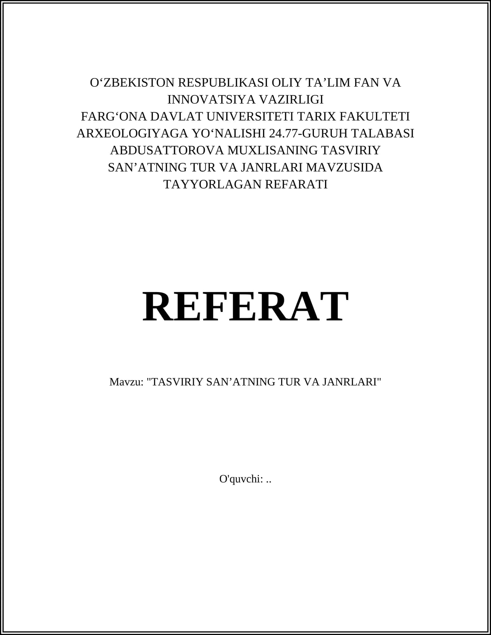 TASVIRIY SANʼATNING TUR VA JANRLARI