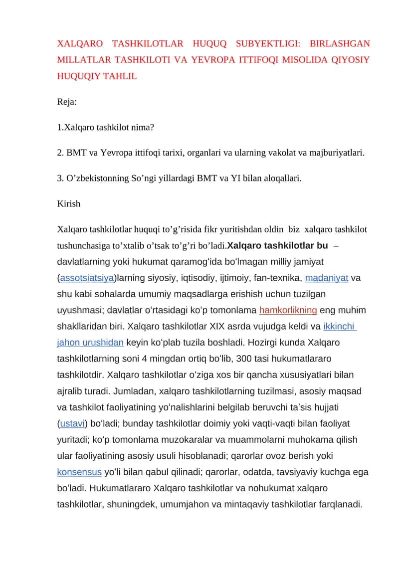Xalqaro Tashkilotlar Huquq Subyektligi