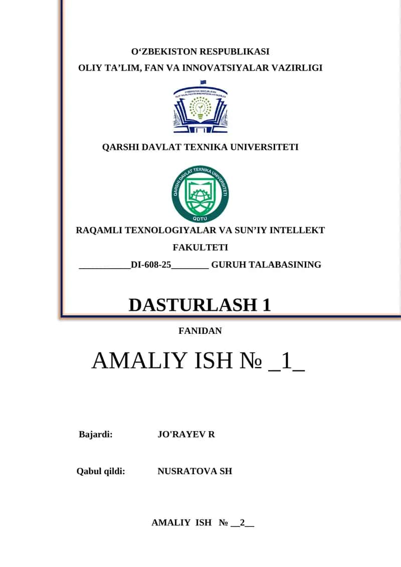 Tarmoqlanuvchi tuzilmali algoritmlarni tavsiflash, C++ tilida dasturlashtirish va kompyuterda hisoblashlar