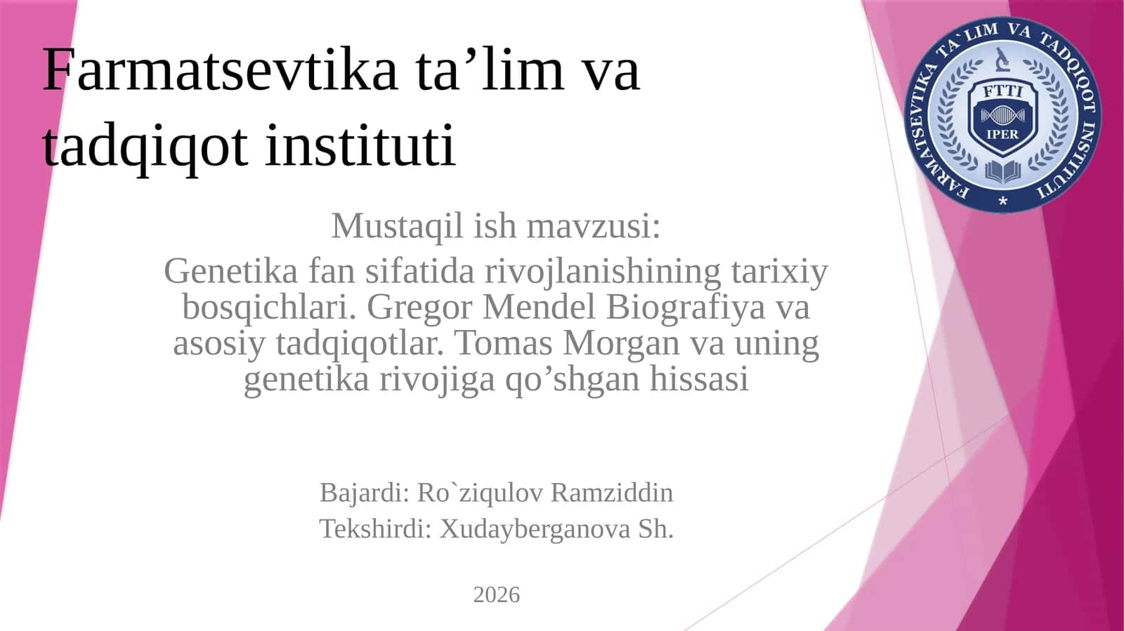Genetika fani sifatida rivojlanishining tarixiy bosqichi