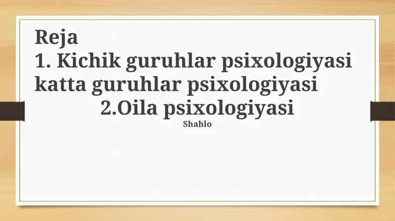Kichik va katta guruhlar psixologiyasining taqqoslashi