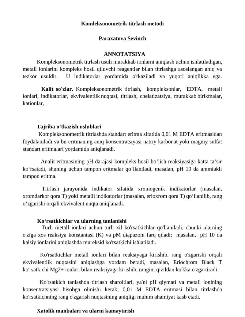Komleksonometrik titrlash metodi