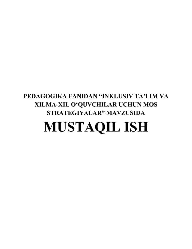 Inklyuziv ta'lim va strategiyalar