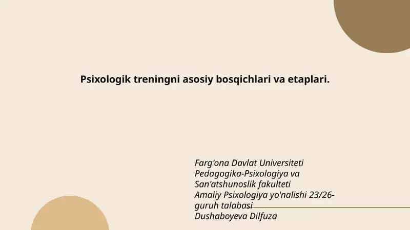 Psixologik treningni asosiy bosqichlari va etaplari