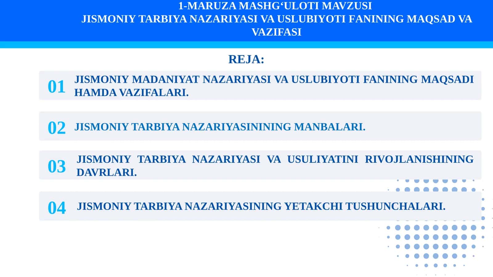 JISMONIY TARBIYA NAZARIYASI VA USLUBIYOTI FANINING MAQSAD VA VAZIFASI