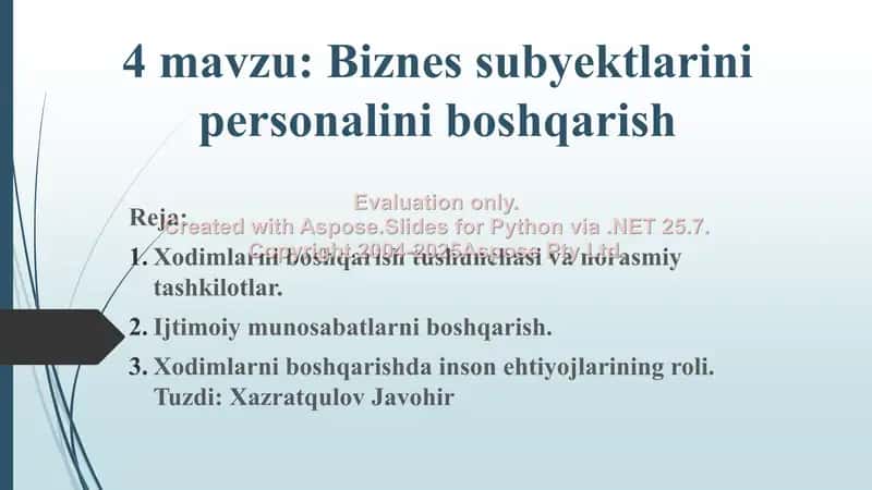 Biznes subyektlarini personalini boshqarish