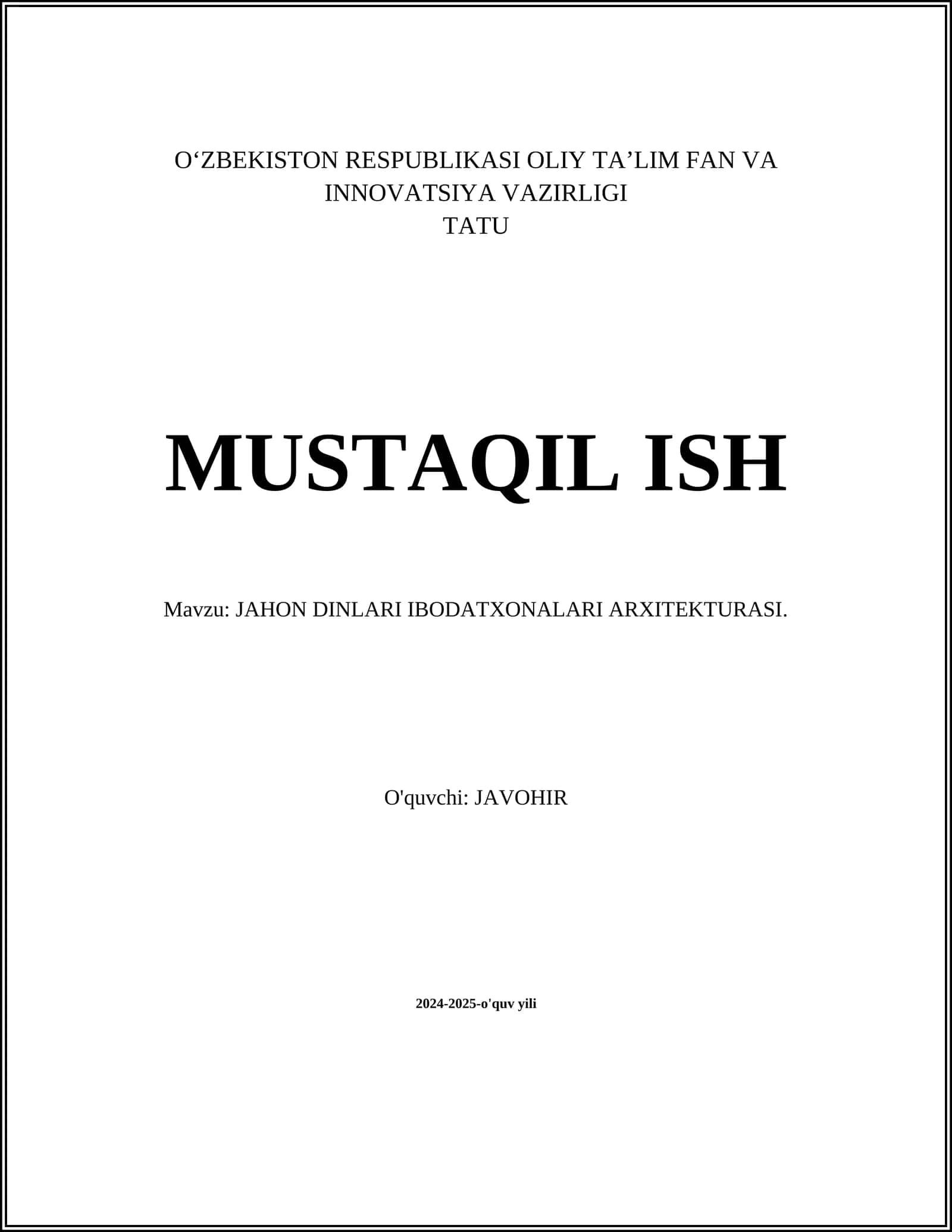JAHON DINLARI IBODATXONALARI ARXITEKTURASI