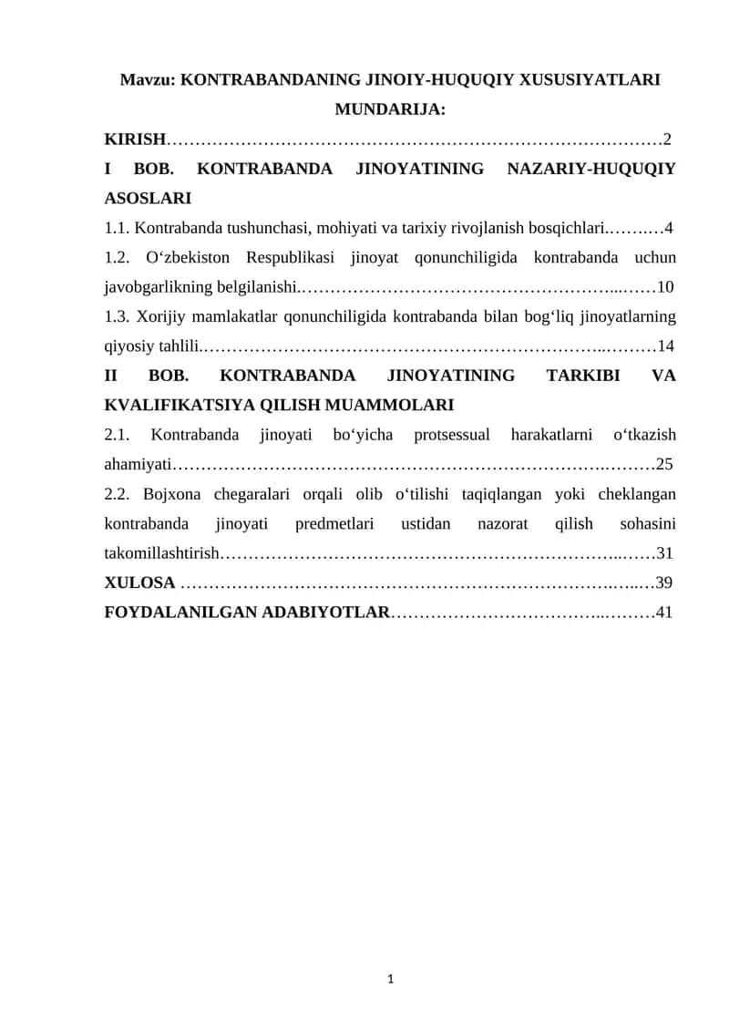 KONTRABANDANING JINOIY-HUQUQIY XUSUSIYATLARI