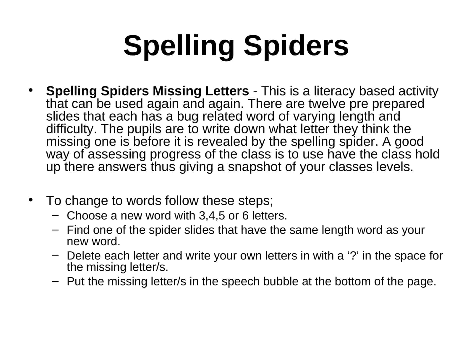 Spelling Spiders