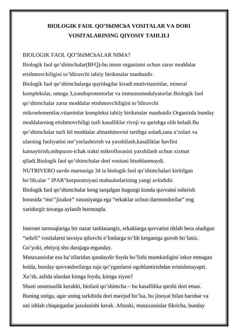 Biologik Faol Qo’shimchalar