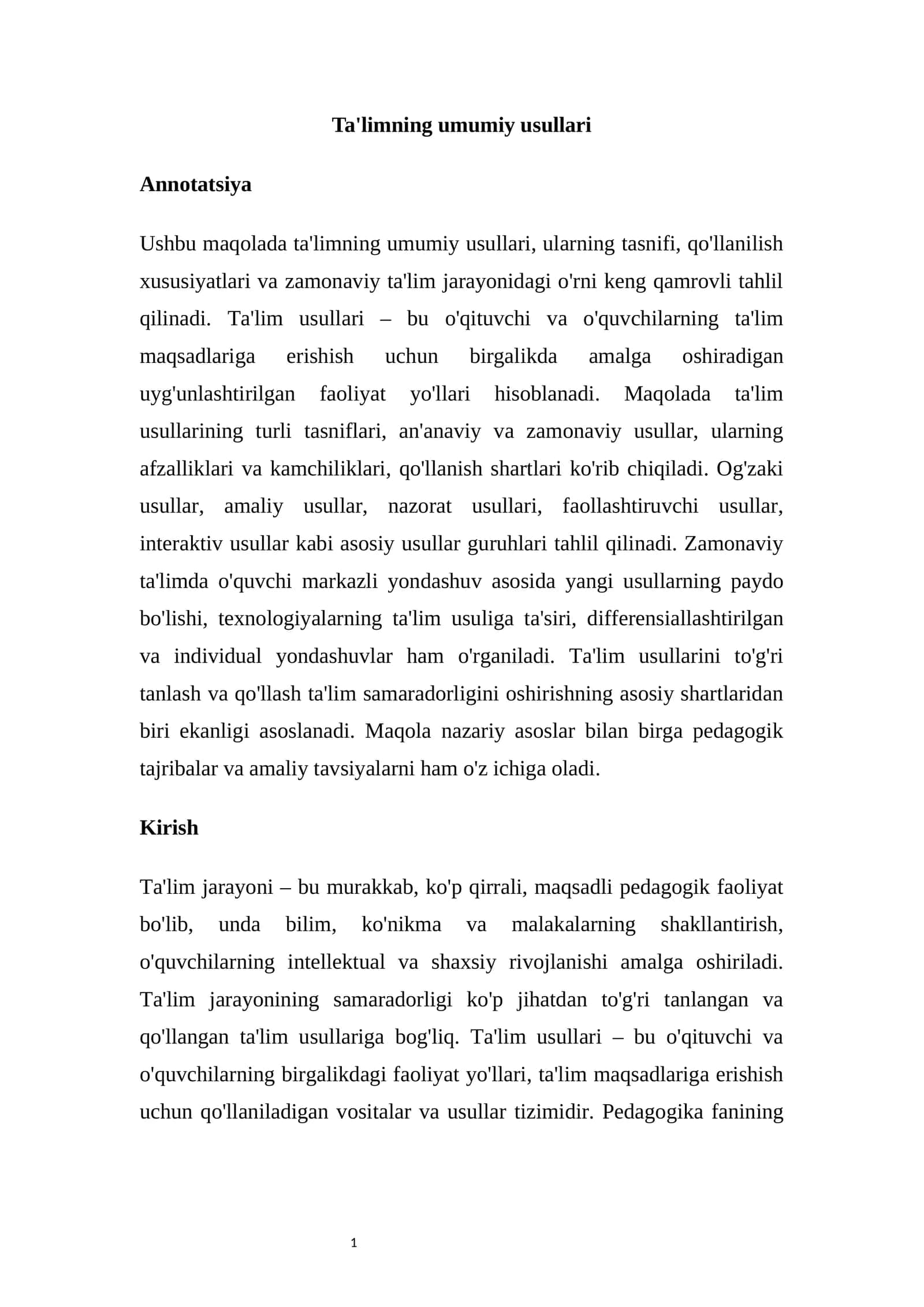 Ta'limning umumiy usullari