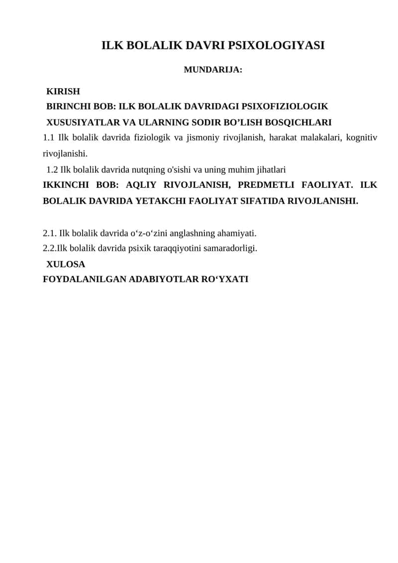 ILK BOLALIK DAVRI PSIXOLOGIYASI