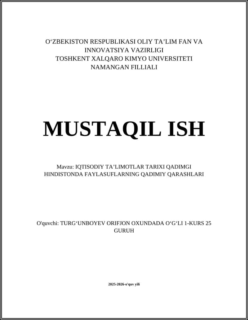 IQTISODIY TAʼLIMOTLAR TARIXI QADIMGI HINDISTONDA FAYLASUFLARNING QADIMIY QARASHLARI