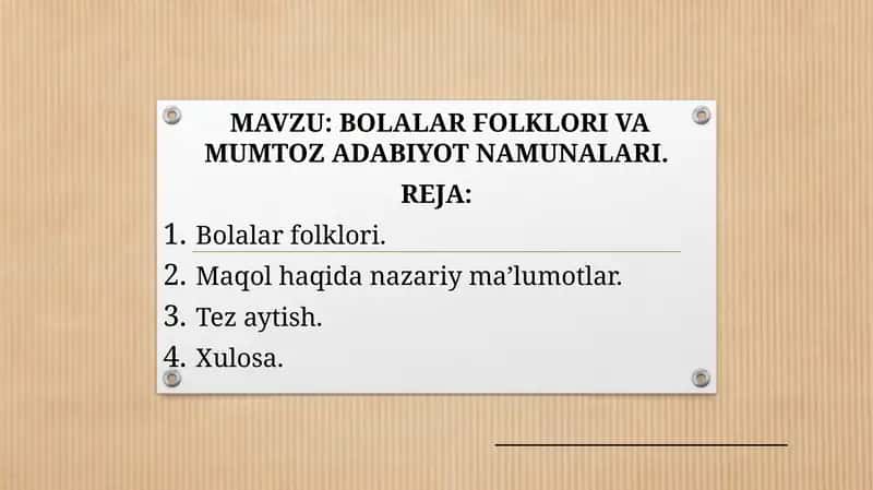 Bolalar Folklori va Mumtoz Adabiyot Namunlari