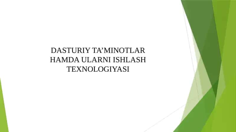 DASTURIY TA’MINOTLAR HAMDA ULARNI ISHLASH TEXNOLOGIYASI