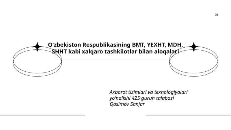 O'zbekiston Respublikasining BMT, YEXHT, MDH, SHHT kabi xalqaro tashkilotlar bilan aloqalari