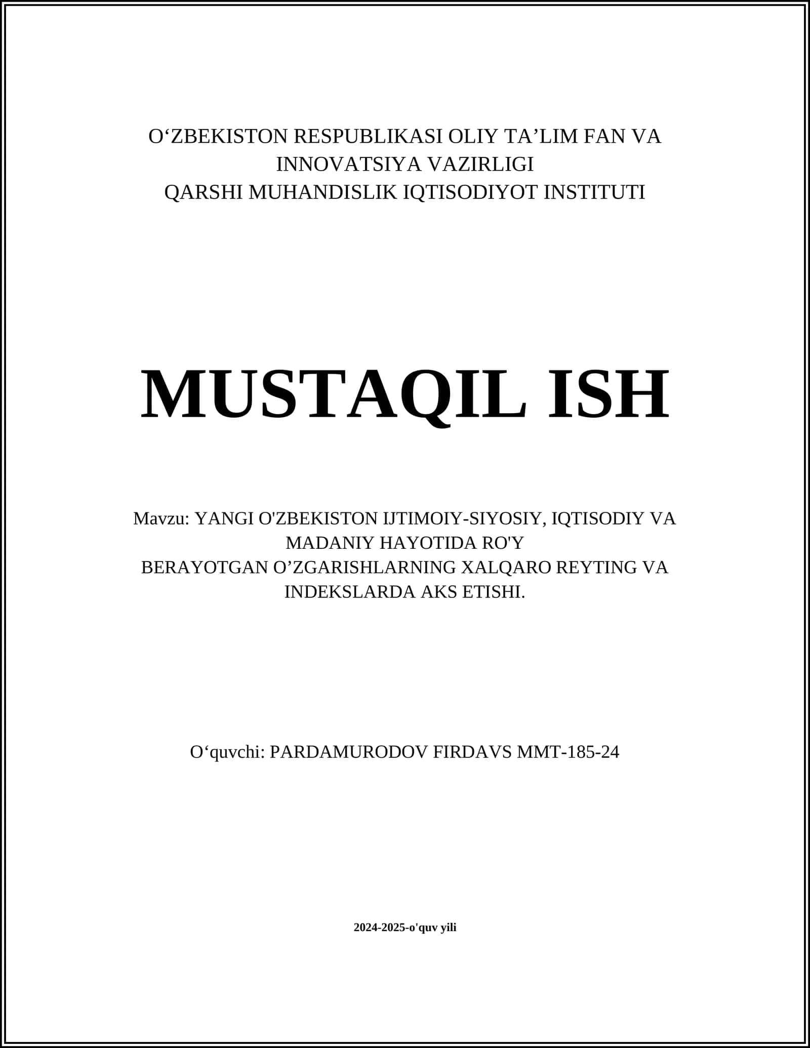 Yangi O'zbekiston ijtimoiy-siyosiy islohotlari
