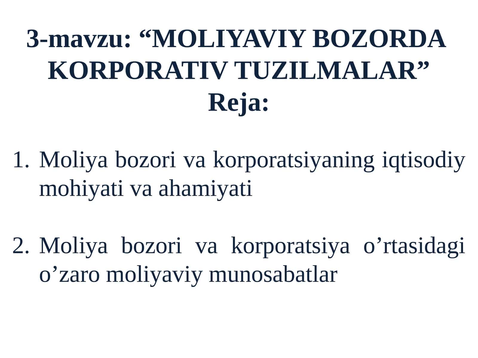 “MOLIYAVIY BOZORDAKORPORATIV TUZILMALAR”
