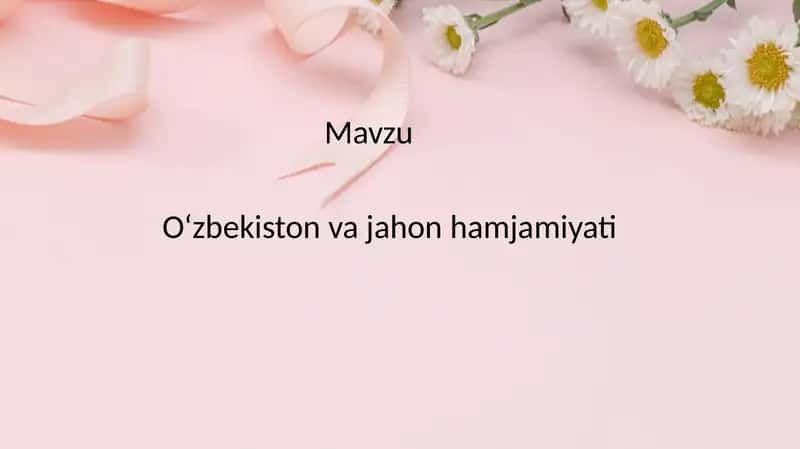 O‘zbekiston va jahon hamjamiyati
