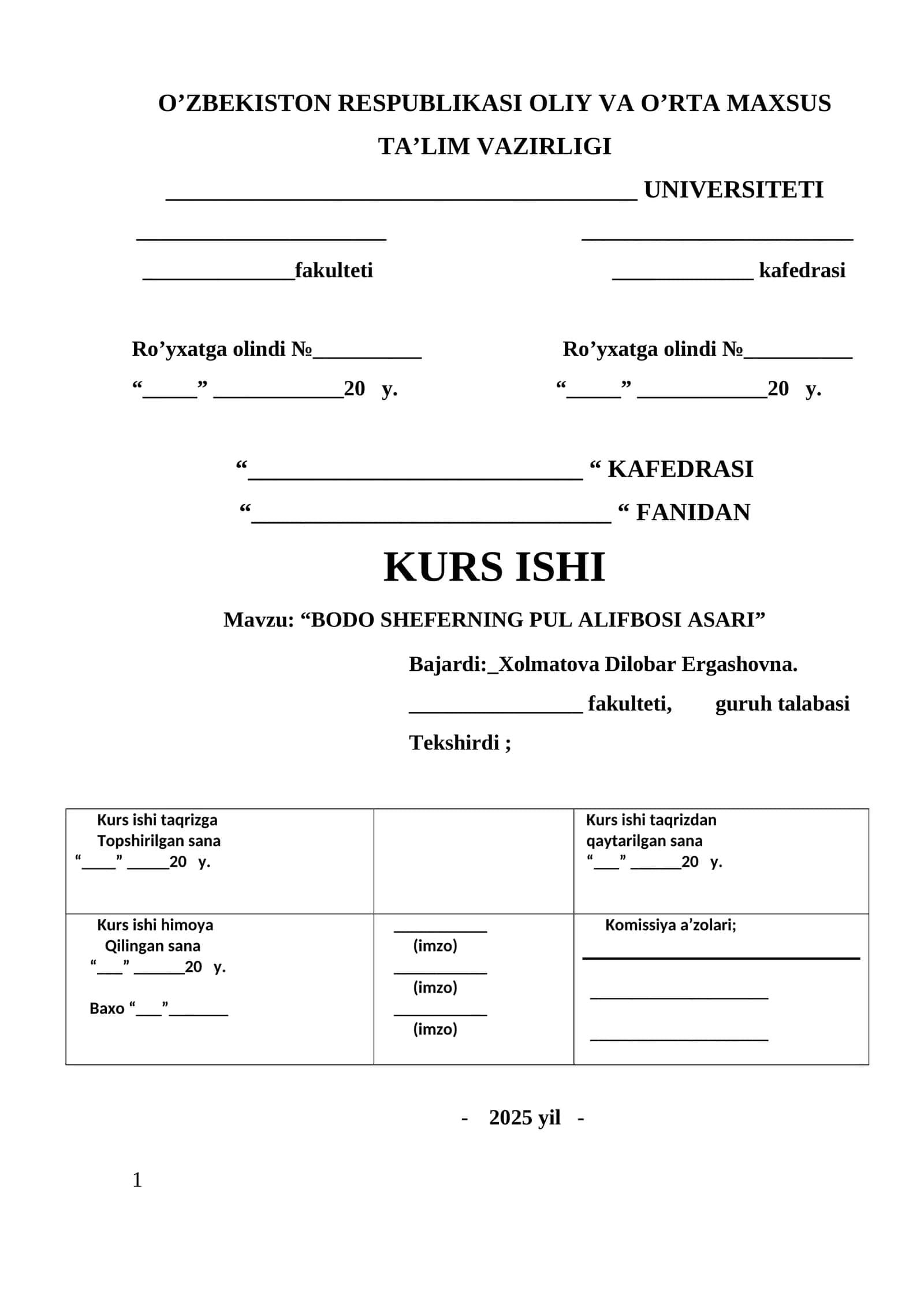 BODO SHEFERNING PUL ALIFBOSI ASARI