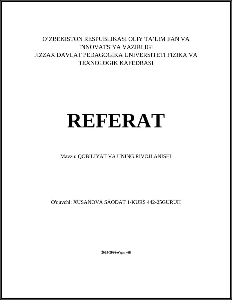 QOBILIYAT VA UNING RIVOJLANISHI