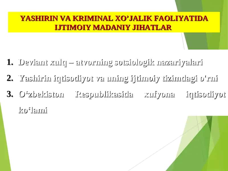 YASHIRIN VA KRIMINAL XO’JALIK FAOLIYATIDA IJTIMOIY MADANIY JIHATLAR