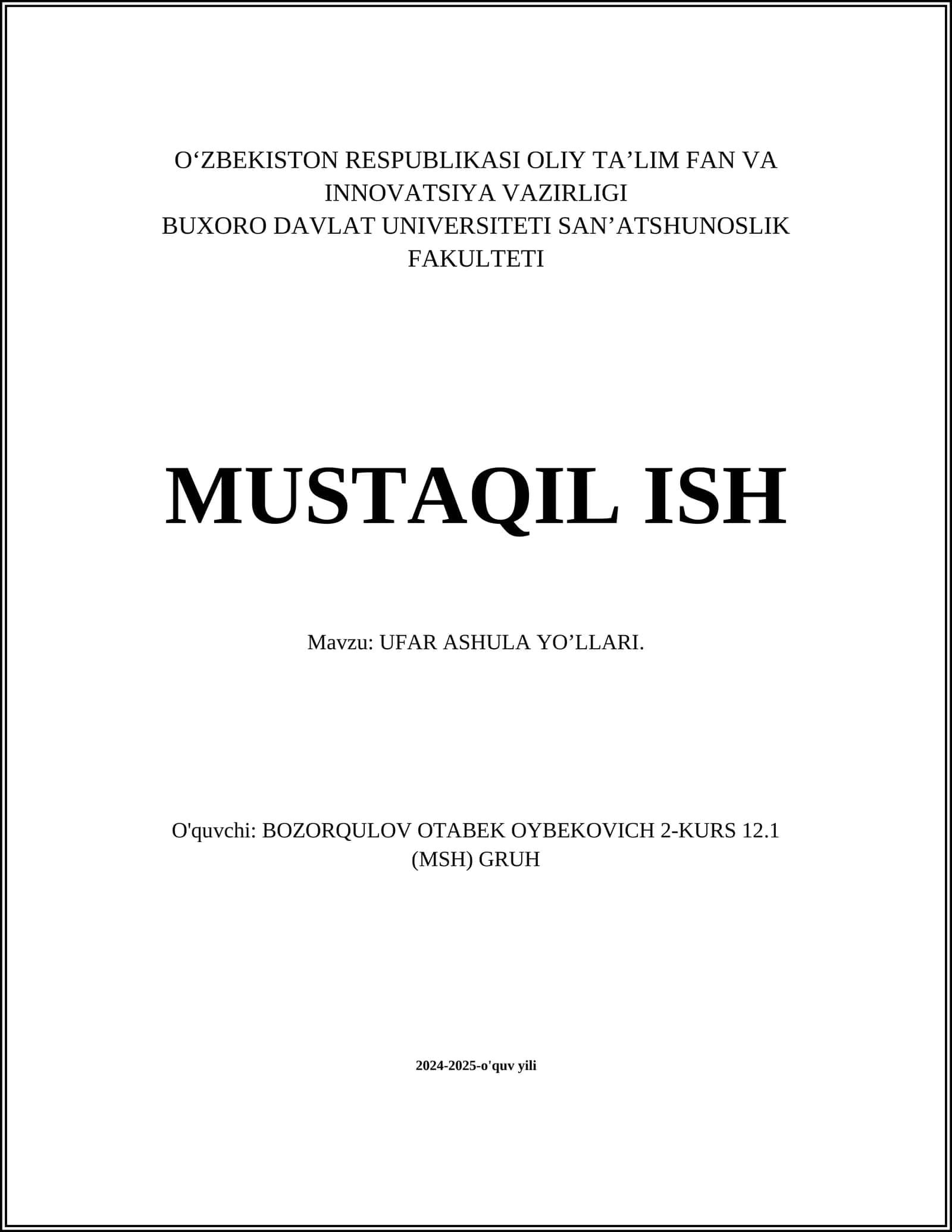 UFAR ASHULA YO'LLARI