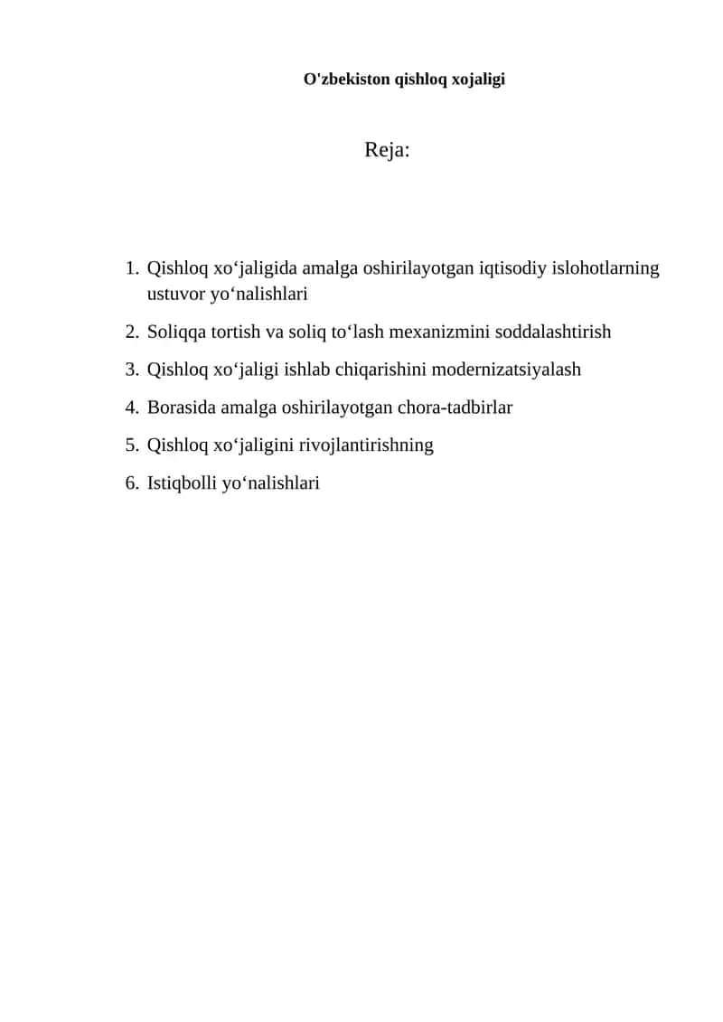 O'zbekiston qishloq xojaligi