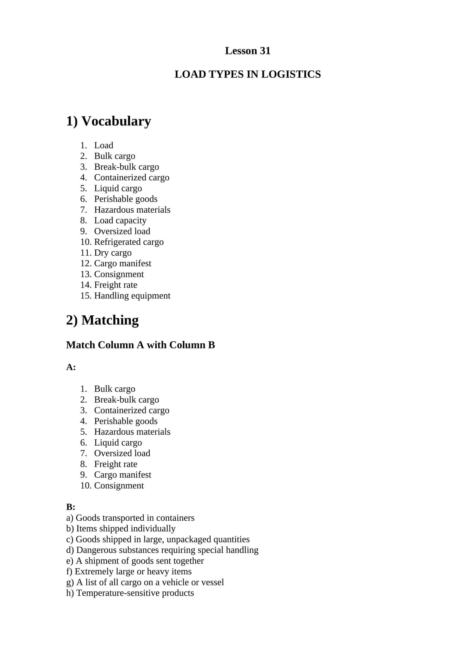 LOAD TYPES IN LOGISTICS