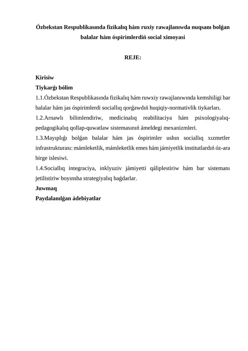Fizik va ruhiy reabilitatsiya xizmatlari