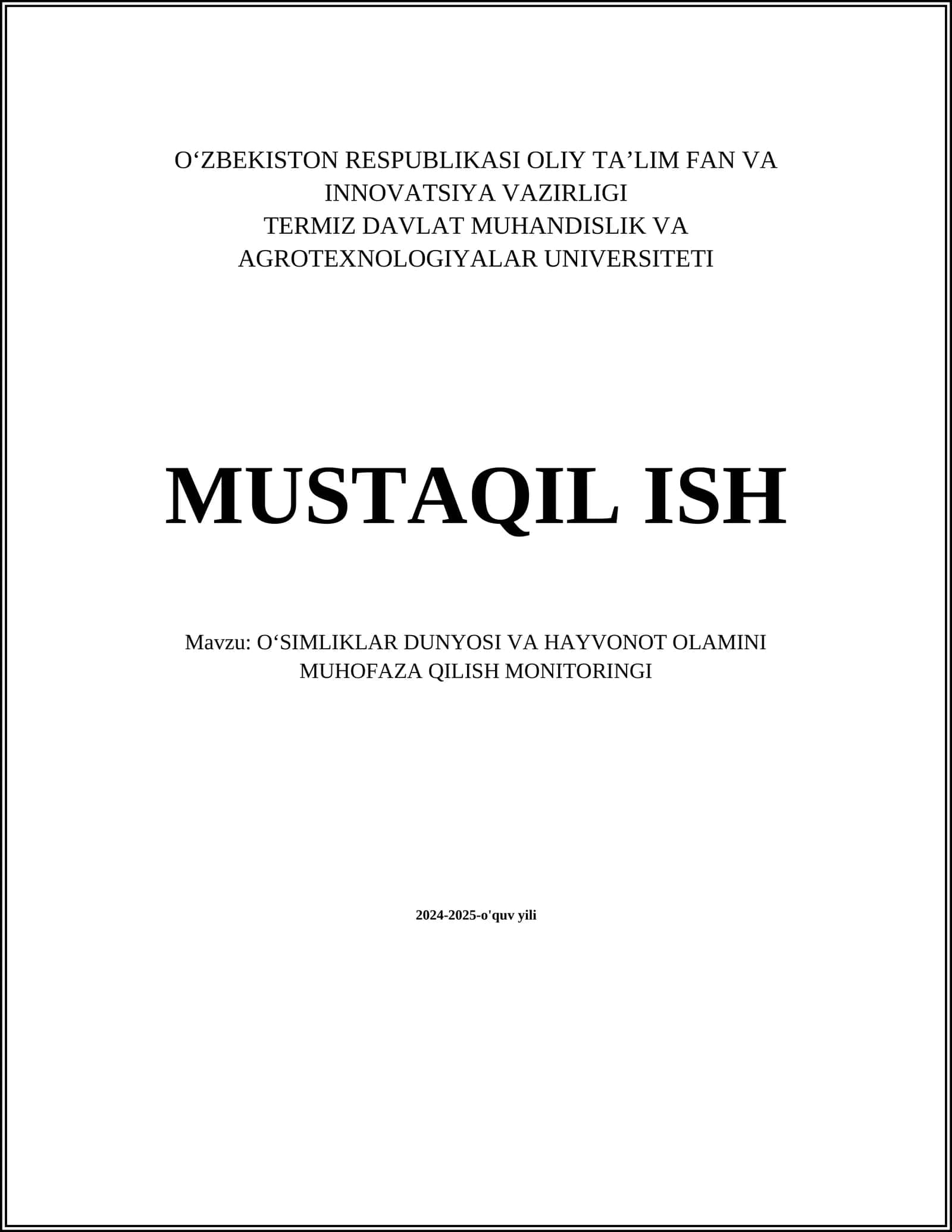 O'Simliklar dunyosi va hayvonot olamini muhofaza qilish monitoringi