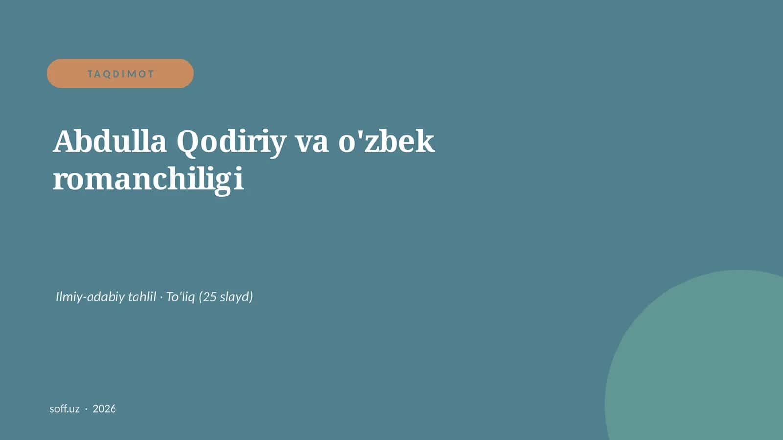 Abdulla Qodiriy va o'zbek romanchiligi