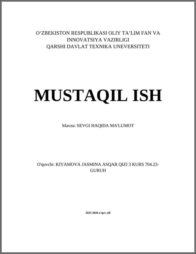 SEVGI HAQIDA MA'LUMOT