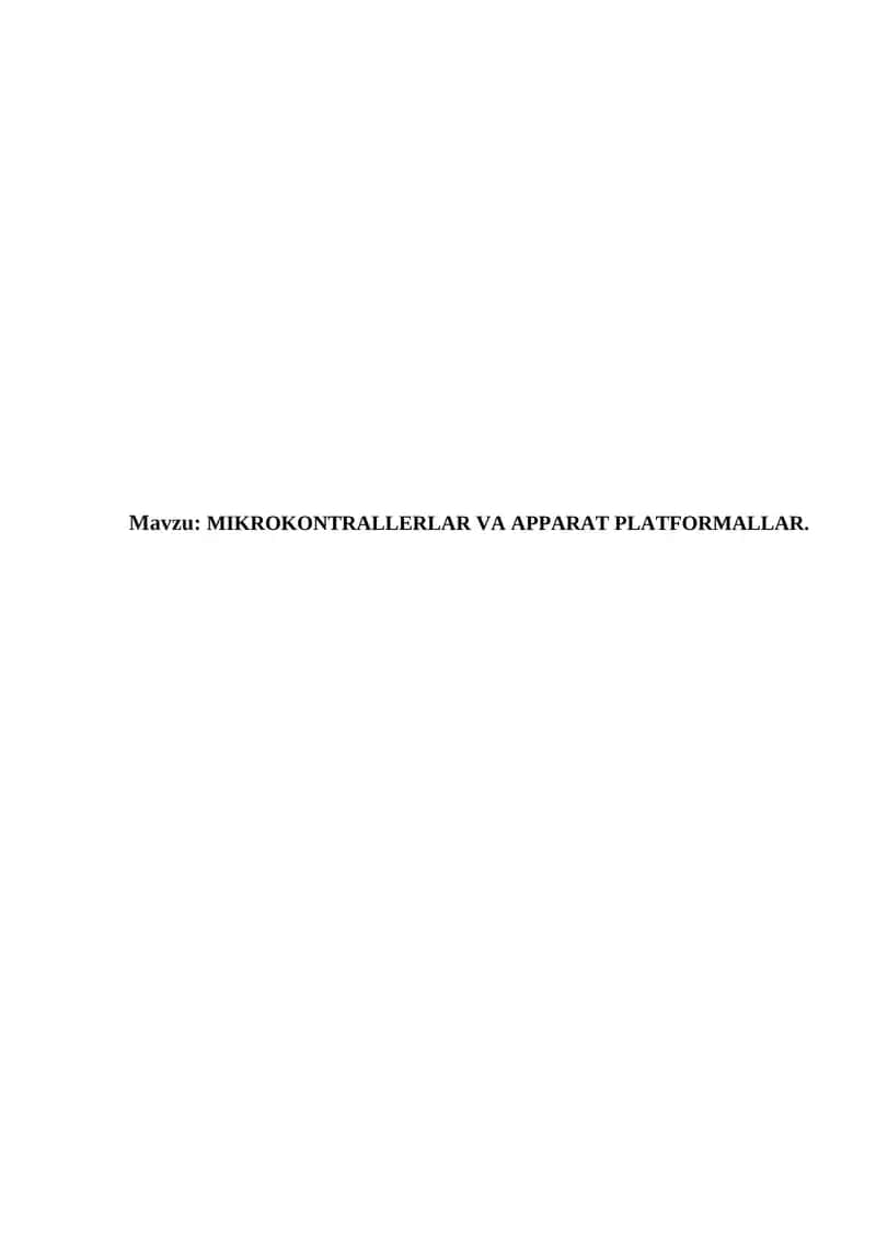 MIKROKONTRALLERLAR VA APPARAT PLATFORMALLAR.