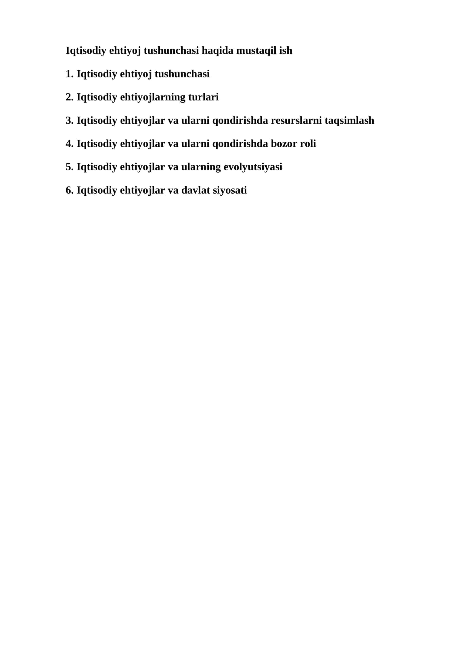 Iqtisodiy ehtiyoj tushunchasi
