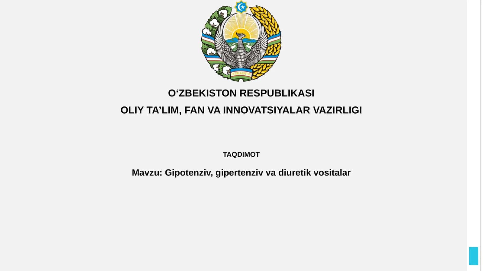 Gipotenziv, gipertenziv va diuretik vositalar