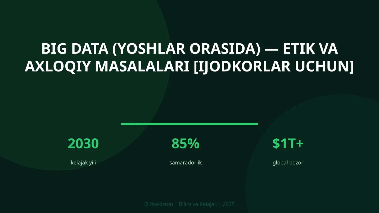 BIG DATA (YOSHLAR ORASIDA) — ETIK VA AXLOQIY MASALALARI [IJODKORLAR UCHUN]