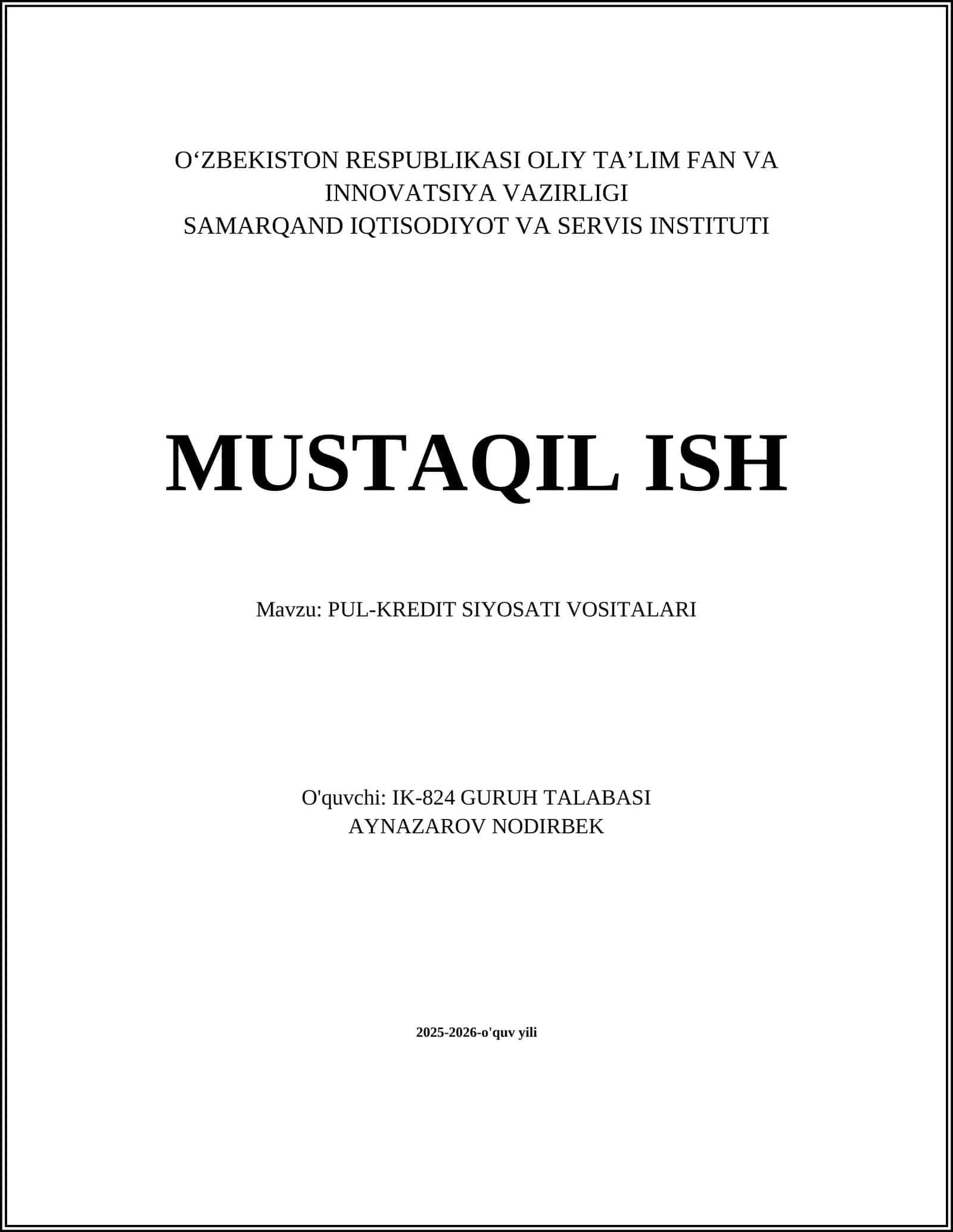 PUL-KREDIT SIYOSATI VOSITALARI